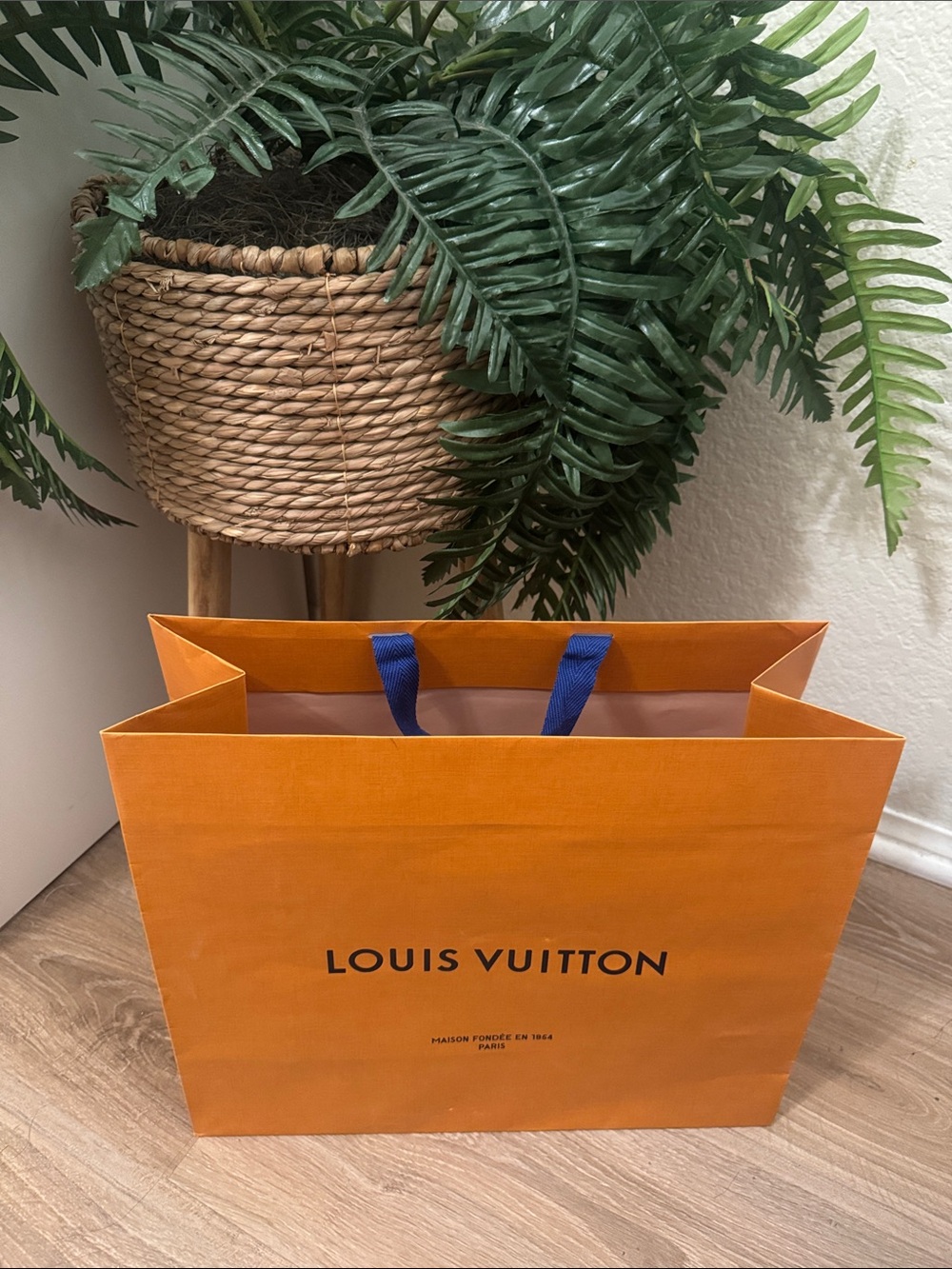 Medium Louis Vuitton Orange Shopping Bag with Blue Handles